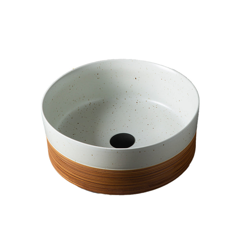 Traditional Bathroom Sink Porcelain Round Vessel with Pop-Up Drain