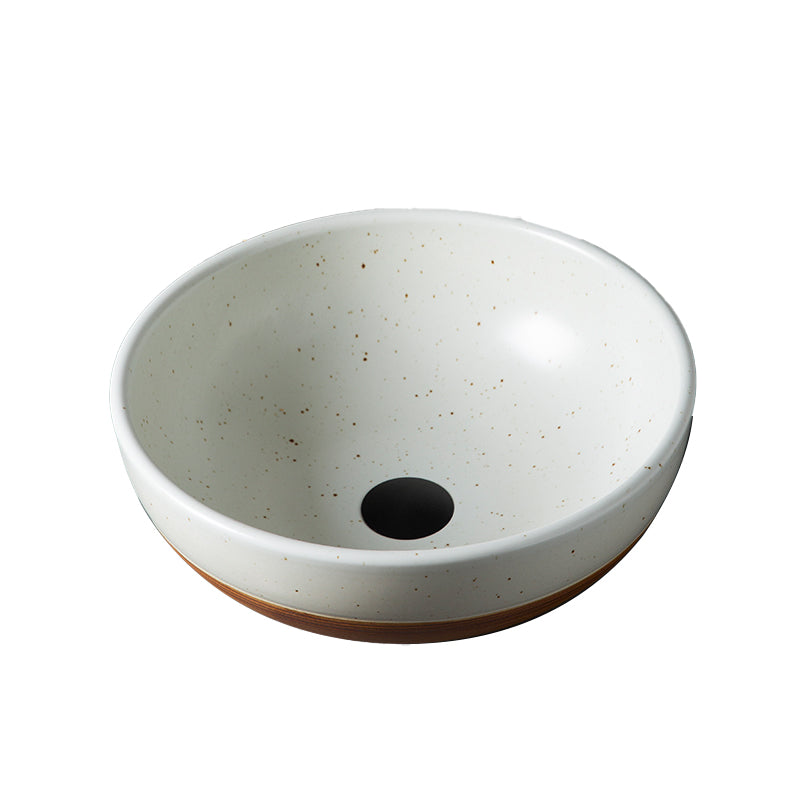 Traditional Bathroom Sink Porcelain Round Vessel with Pop-Up Drain