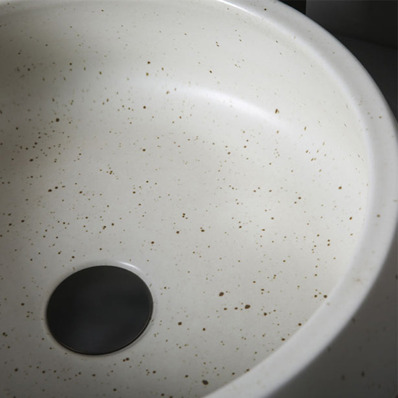 Traditional Bathroom Sink Porcelain Round Vessel with Pop-Up Drain
