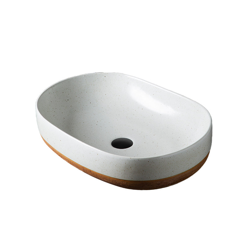 Traditional Bathroom Sink Porcelain Round Vessel with Pop-Up Drain