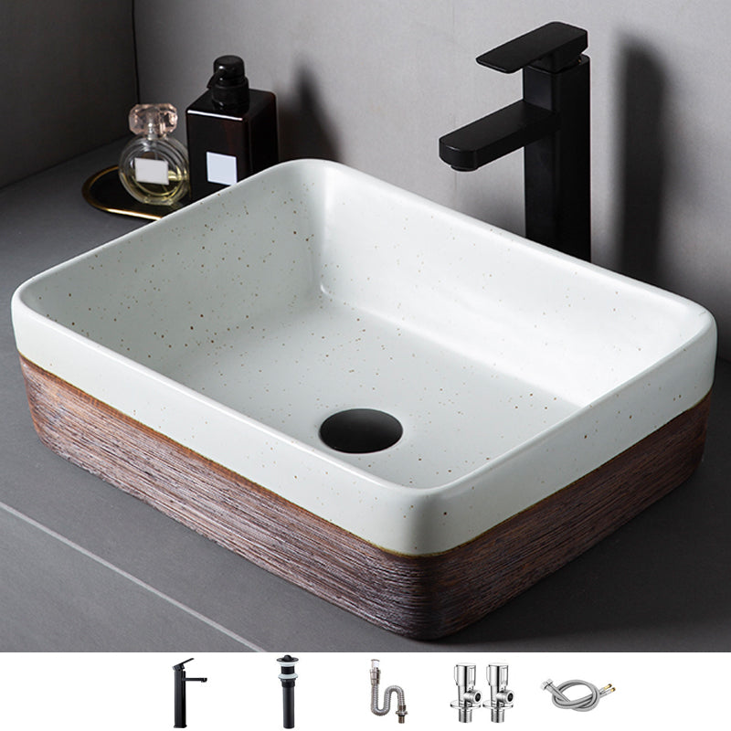 Traditional Bathroom Sink Porcelain Round Vessel with Pop-Up Drain