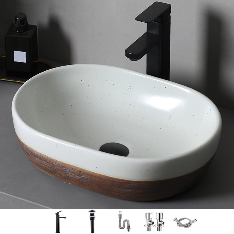 Traditional Bathroom Sink Porcelain Round Vessel with Pop-Up Drain