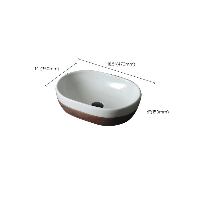 Traditional Bathroom Sink Porcelain Round Vessel with Pop-Up Drain
