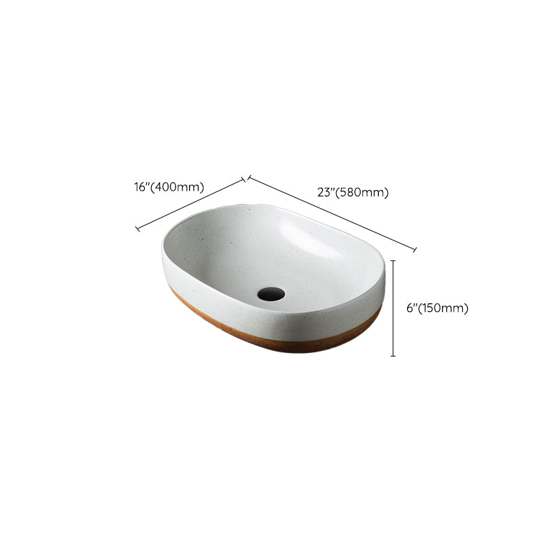 Traditional Bathroom Sink Porcelain Round Vessel with Pop-Up Drain