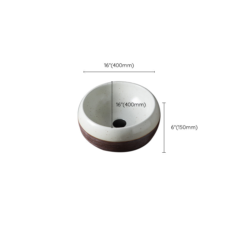 Traditional Bathroom Sink Porcelain Round Vessel with Pop-Up Drain