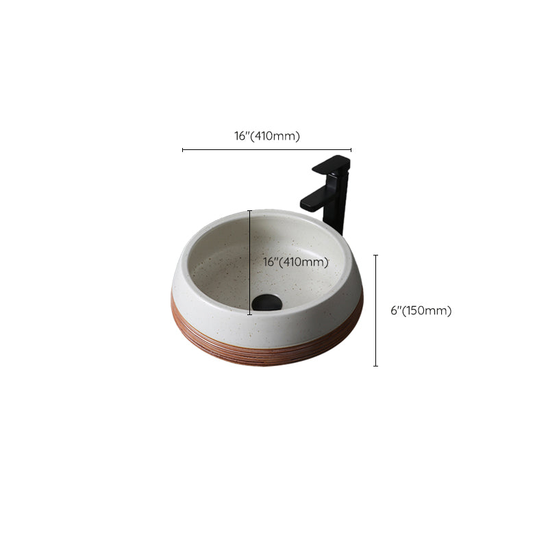 Traditional Bathroom Sink Porcelain Round Vessel with Pop-Up Drain