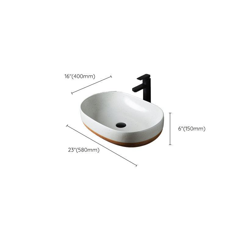 Traditional Bathroom Sink Porcelain Round Vessel with Pop-Up Drain