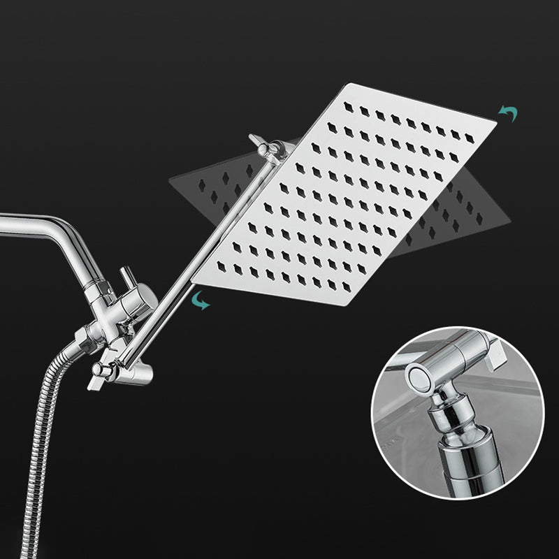 Silver Square Fixed Shower Head Modern Style Wall-Mount Showerhead