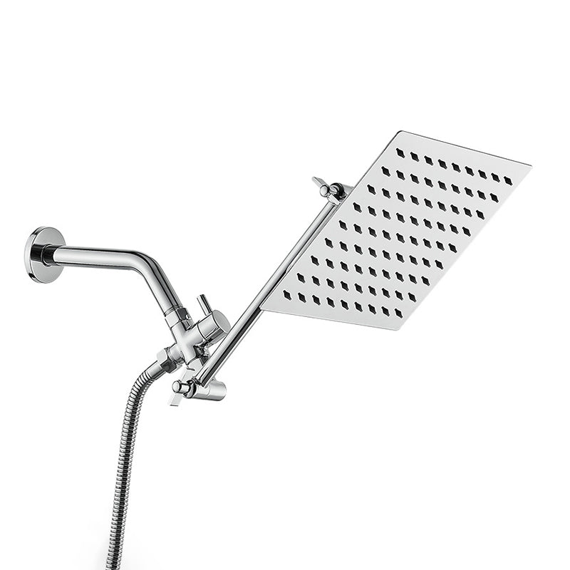 Silver Square Fixed Shower Head Modern Style Wall-Mount Showerhead