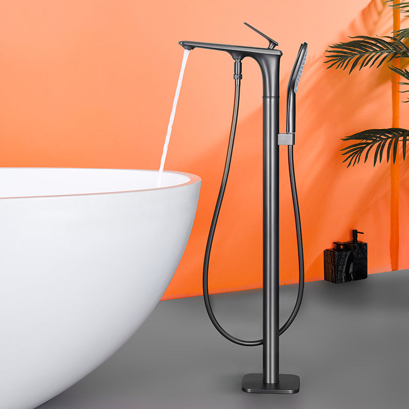 Floor Mounted Copper Freestanding Tub Filler Swivel High Arc Tub Filler Trim