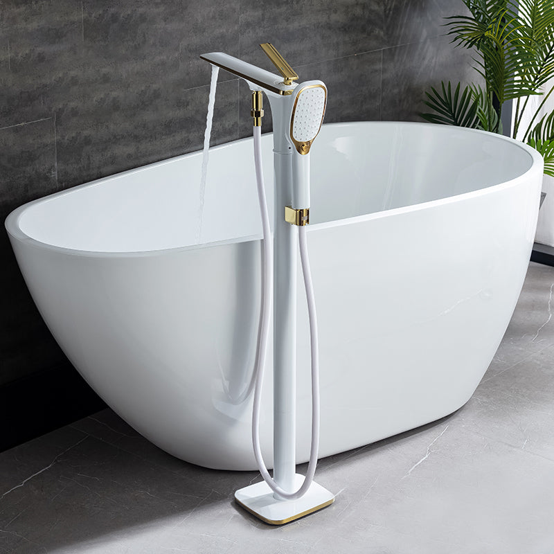 Floor Mounted Copper Freestanding Tub Filler Swivel High Arc Tub Filler Trim
