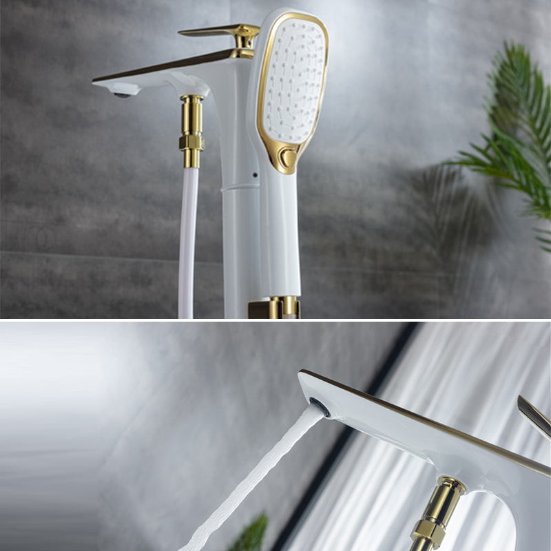 Floor Mounted Copper Freestanding Tub Filler Swivel High Arc Tub Filler Trim