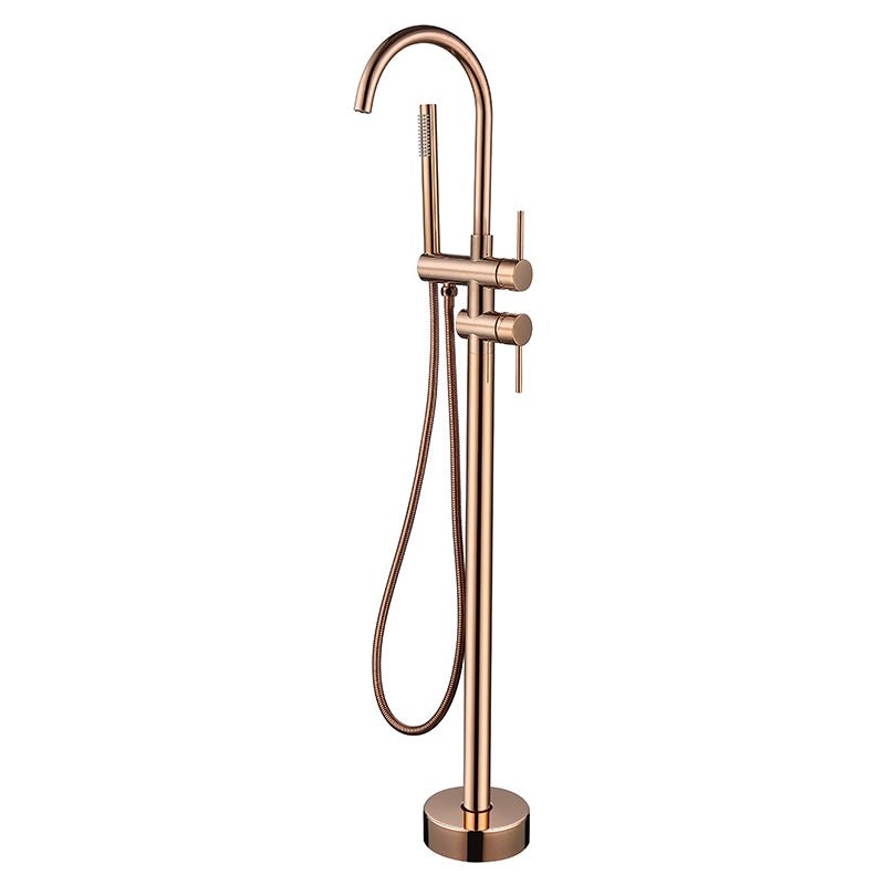 Floor Mounted Copper Freestanding Tub Filler Swivel High Arc Tub Filler Trim