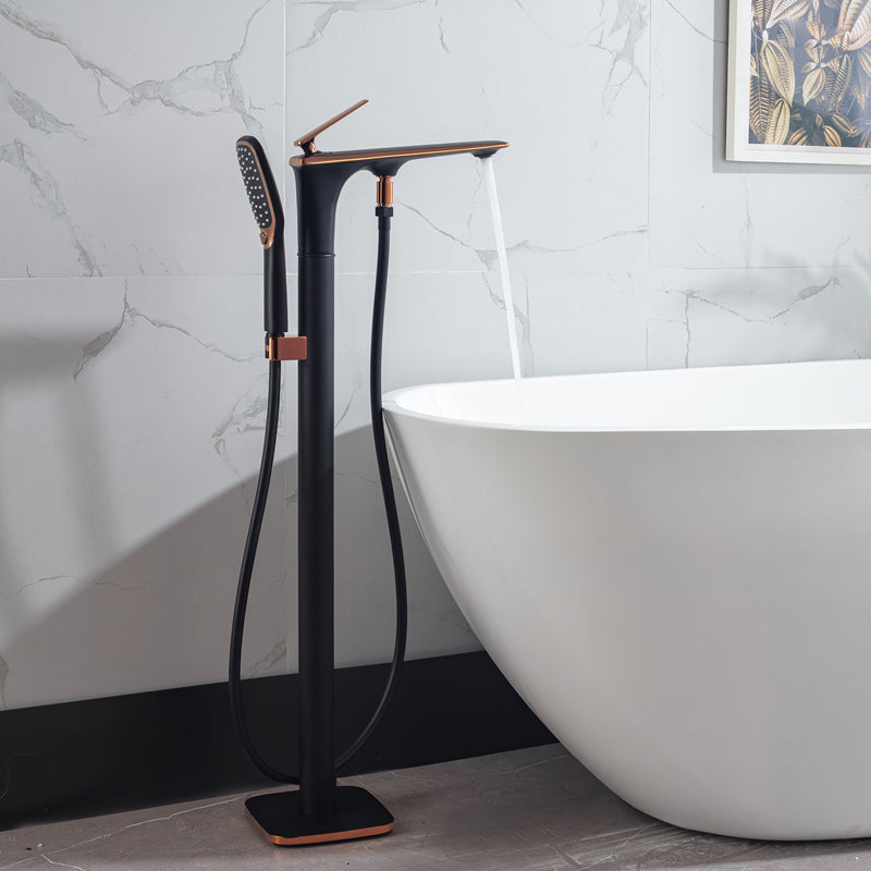 Floor Mounted Copper Freestanding Tub Filler Swivel High Arc Tub Filler Trim