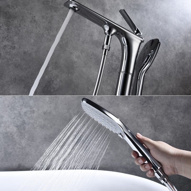 Floor Mounted Copper Freestanding Tub Filler Swivel High Arc Tub Filler Trim