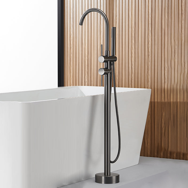 Floor Mounted Copper Freestanding Tub Filler Swivel High Arc Tub Filler Trim