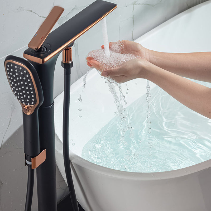 Floor Mounted Copper Freestanding Tub Filler Swivel High Arc Tub Filler Trim