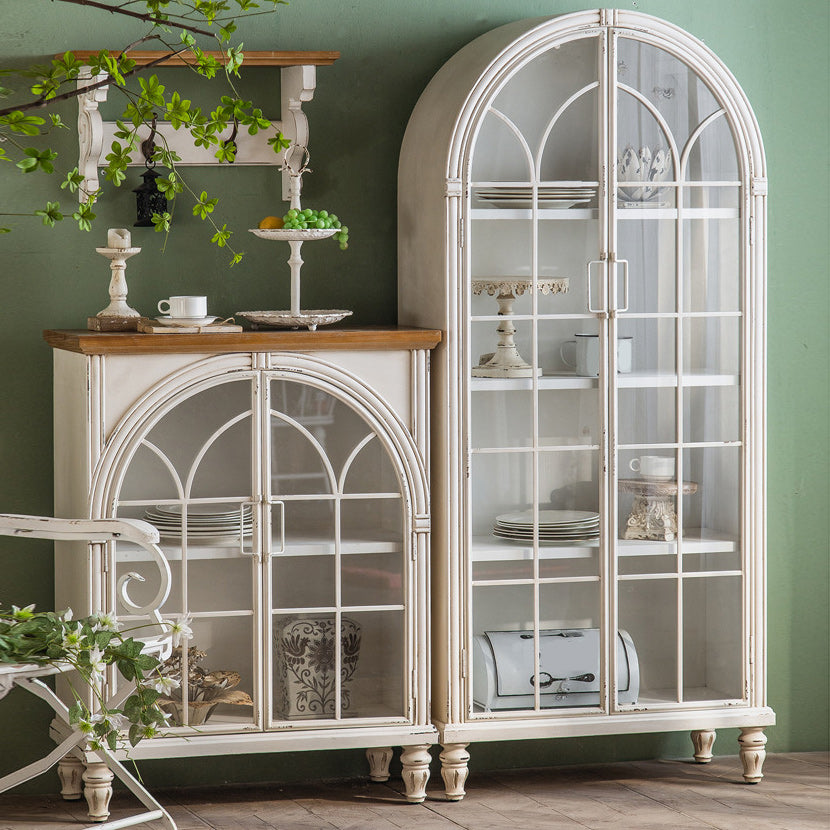 Traditional Pine Display Stand White Storage Cabinet for Living Room