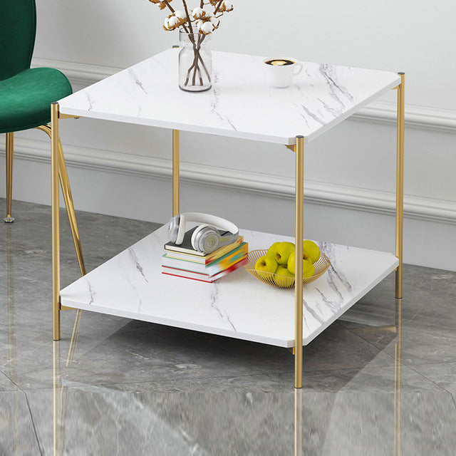 1 Shelf Stone Top Nightstand Glam Open Storage Night Table ,16.5 Tall