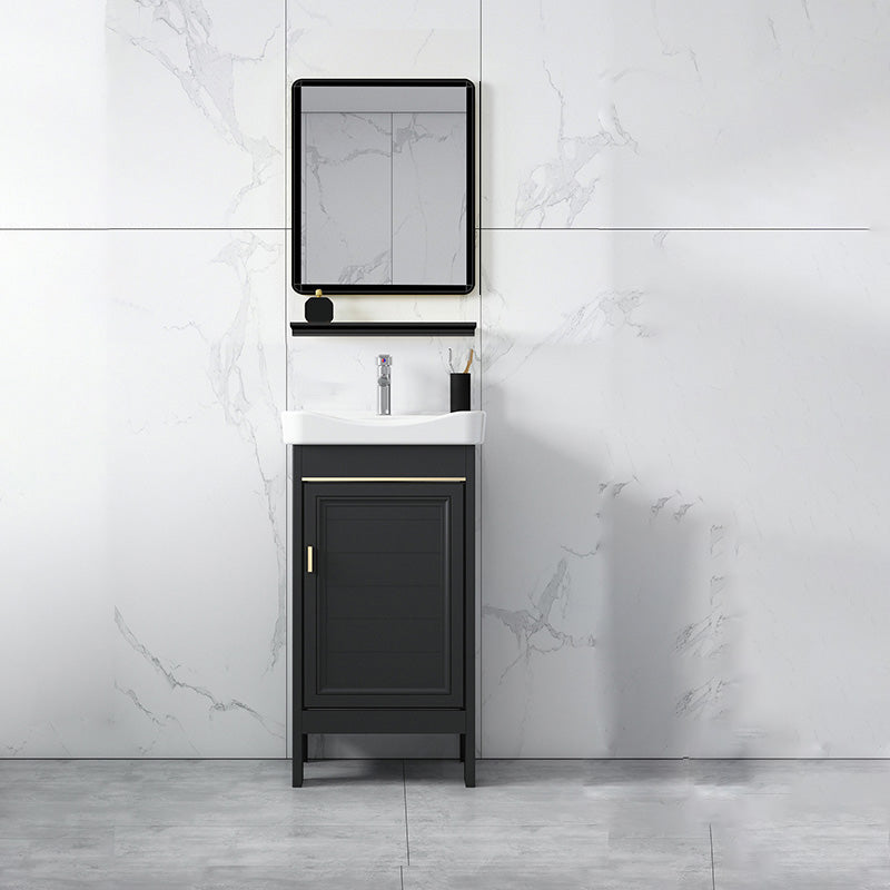 Modern Metal Sink Cabinet Mirror Wall-Mounted Bathroom Vanity Cabinet in Black