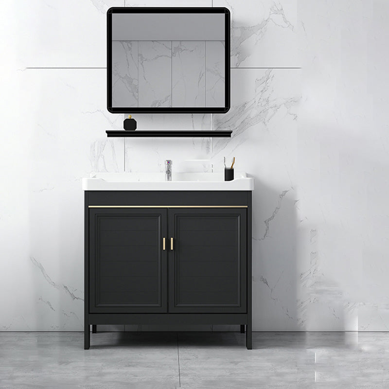 Modern Metal Sink Cabinet Mirror Wall-Mounted Bathroom Vanity Cabinet in Black