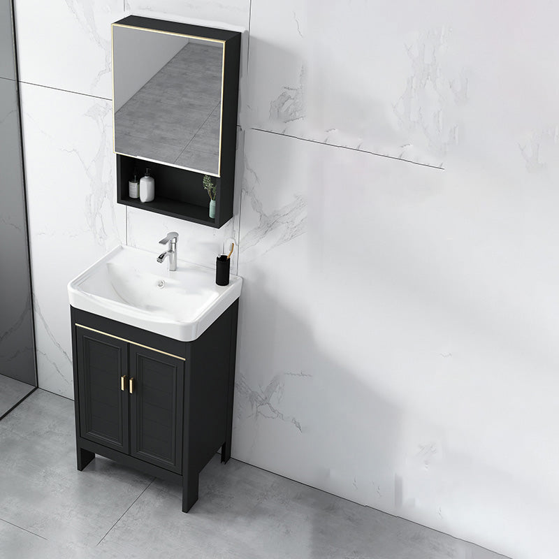 Modern Metal Sink Cabinet Mirror Wall-Mounted Bathroom Vanity Cabinet in Black