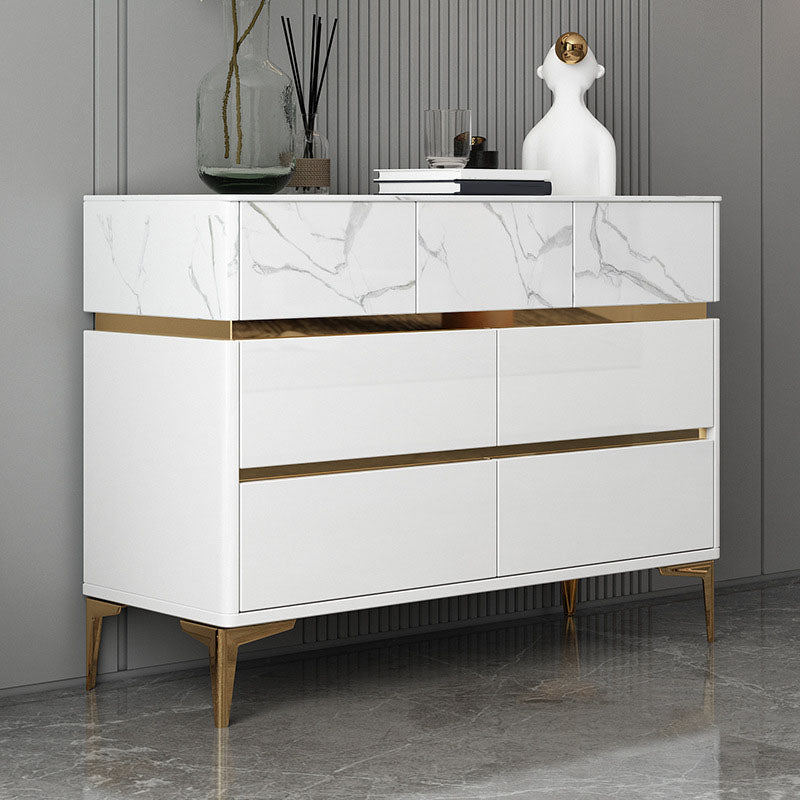 Glam Stone Storage Chest Bedroom White Chest with Metal Legs