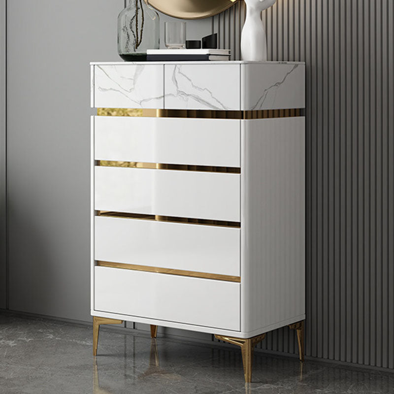Glam Stone Storage Chest Bedroom White Chest with Metal Legs
