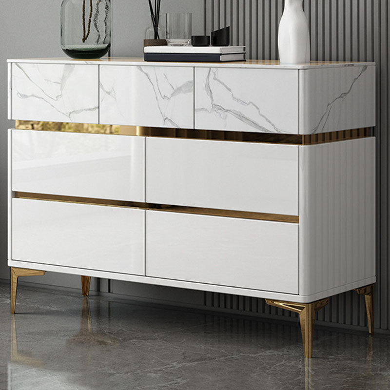 Glam Stone Storage Chest Bedroom White Chest with Metal Legs
