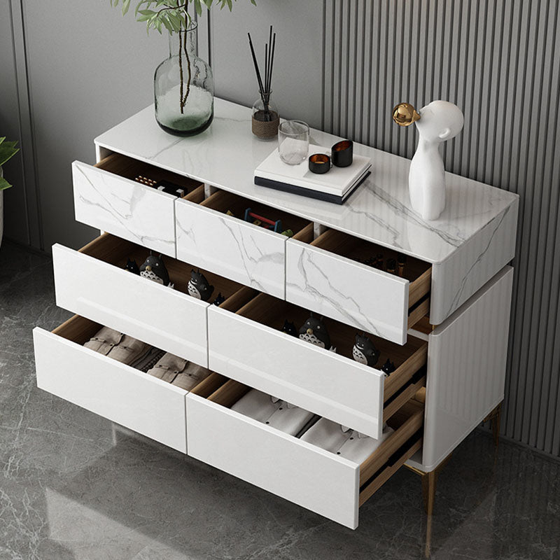 Glam Stone Storage Chest Bedroom White Chest with Metal Legs