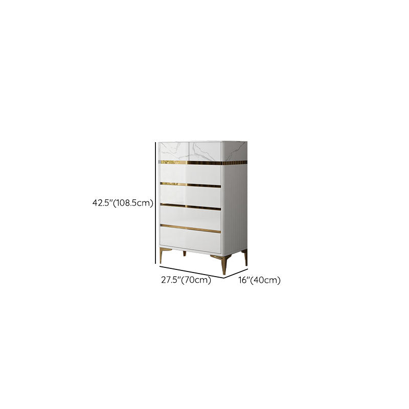 Glam Stone Storage Chest Bedroom White Chest with Metal Legs