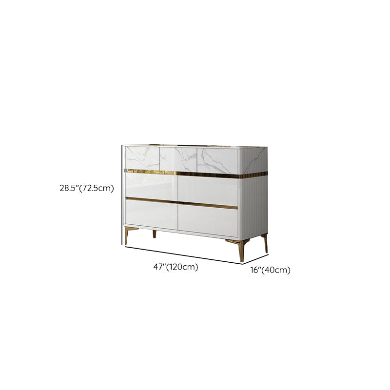 Glam Stone Storage Chest Bedroom White Chest with Metal Legs