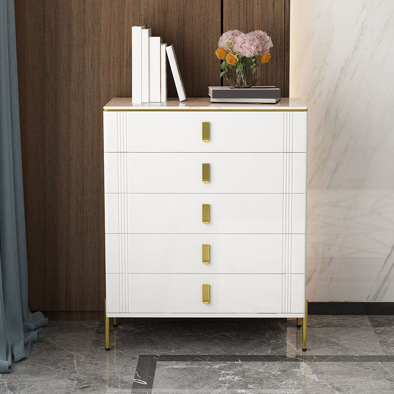 Glam Stone Chest Bedroom White Storage Chest with Metal Legs