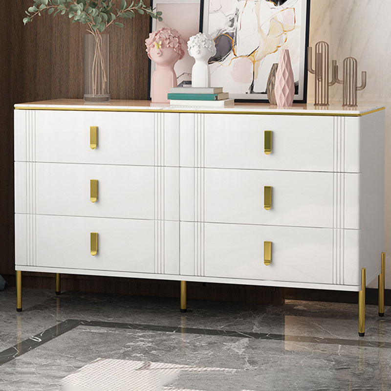 Glam Stone Chest Bedroom White Storage Chest with Metal Legs