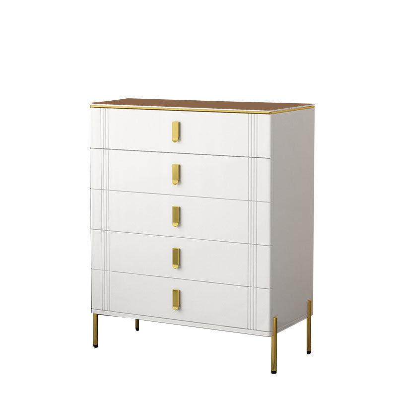 Glam Stone Chest Bedroom White Storage Chest with Metal Legs
