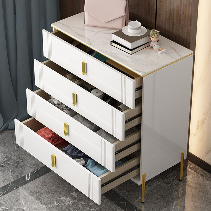 Glam Stone Chest Bedroom White Storage Chest with Metal Legs