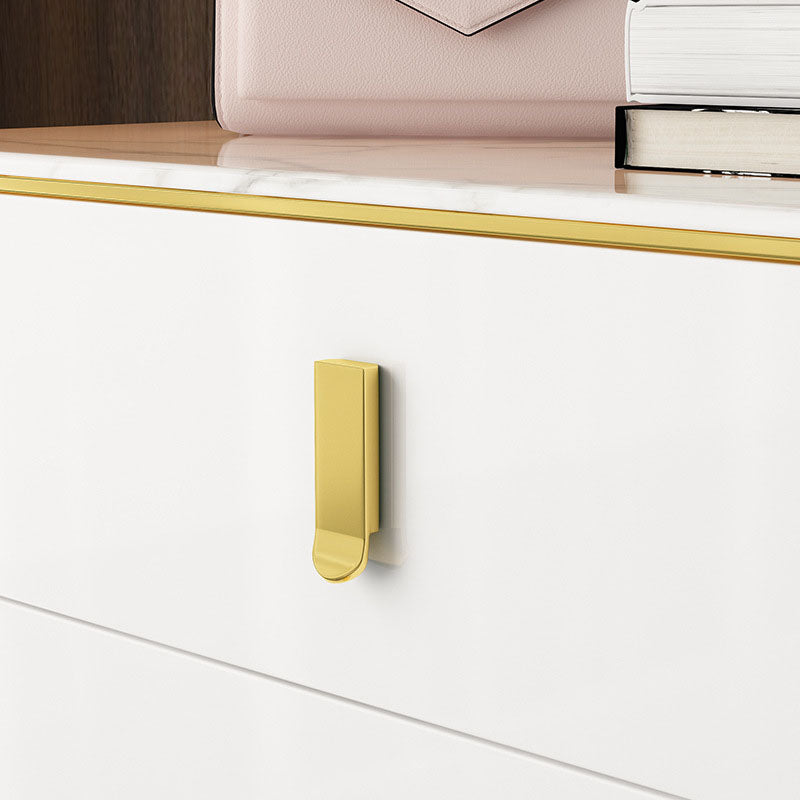 Glam Stone Chest Bedroom White Storage Chest with Metal Legs