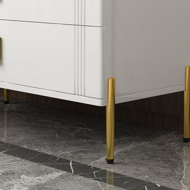 Glam Stone Chest Bedroom White Storage Chest with Metal Legs