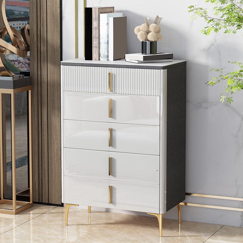 Glam Stone White Storage Chest Bedroom Chest with Metal Legs