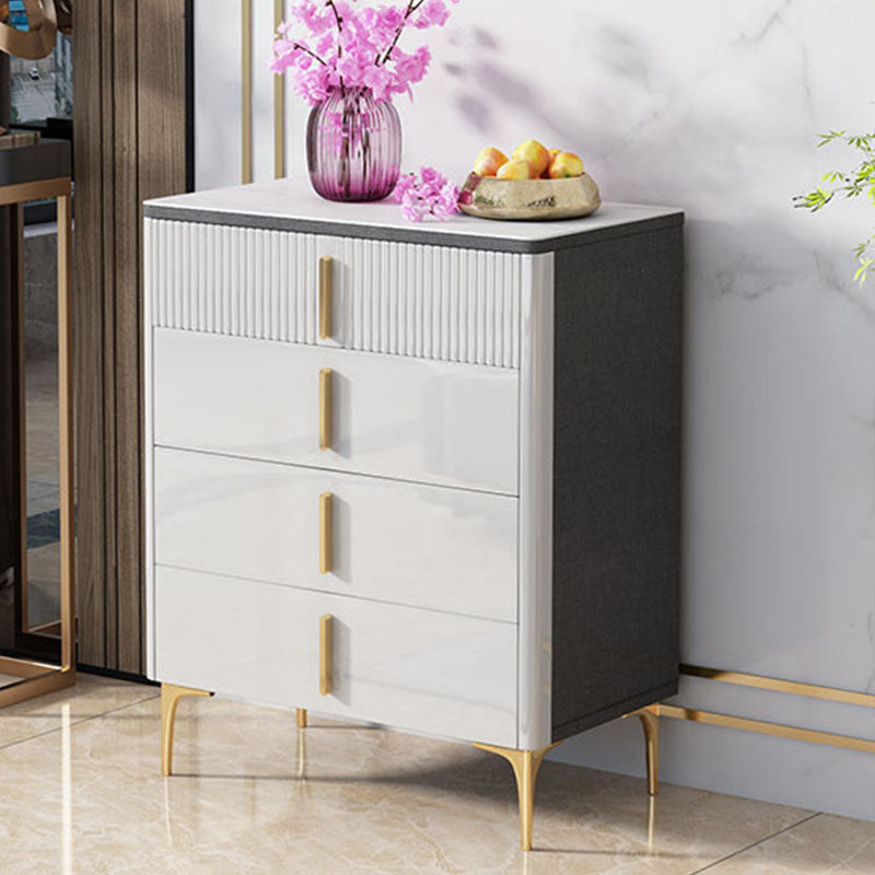 Glam Stone White Storage Chest Bedroom Chest with Metal Legs
