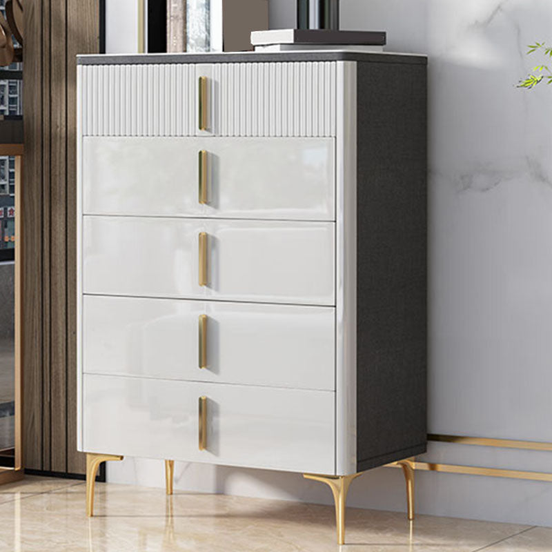 Glam Stone White Storage Chest Bedroom Chest with Metal Legs
