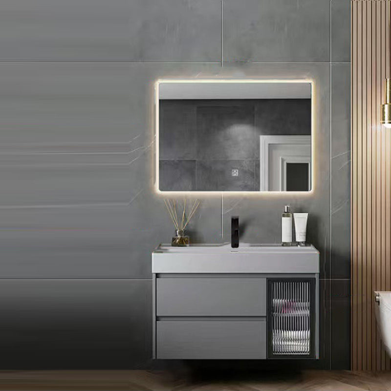 Drawers Bathroom Vanity Metal Single Sink Grey Rectangle Wall Mount Vanity Set with Mirror