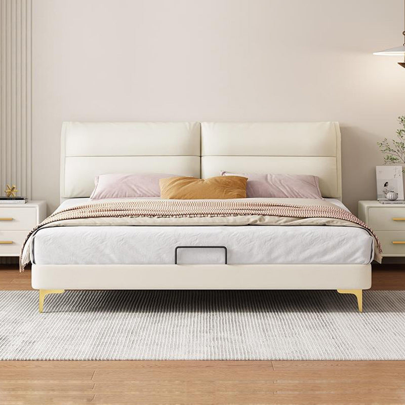 Panel Standard Bed Glam Beige Bed Frame with Upholstered Headboard