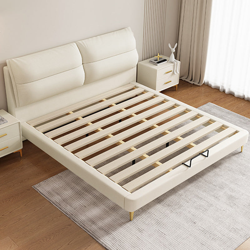 Panel Standard Bed Glam Beige Bed Frame with Upholstered Headboard