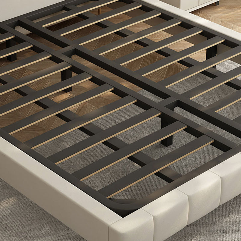 Upholstered Headboard Standard Bed Solid Wood Slat Bed in White