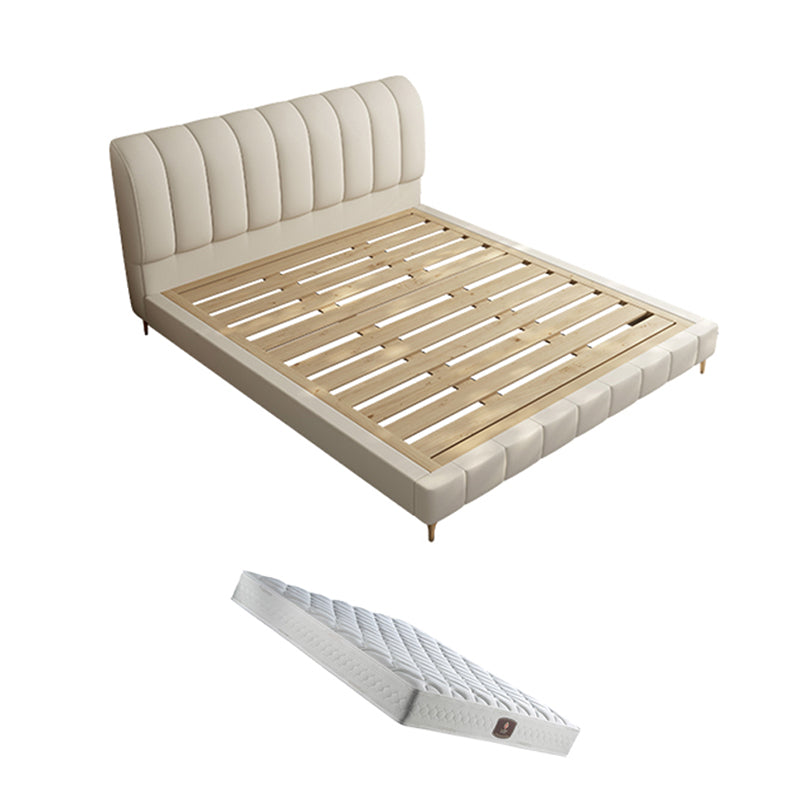 Upholstered Headboard Standard Bed Solid Wood Slat Bed in White