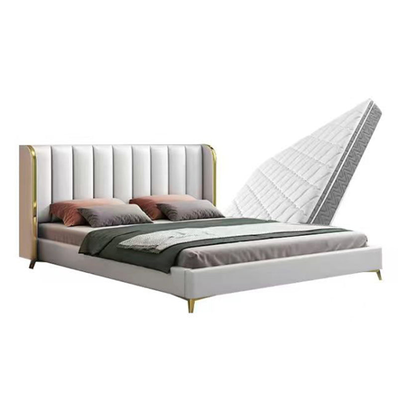 Glam White Panel Bed Upholstered Headboard Standard Bed 60"W x 80"L