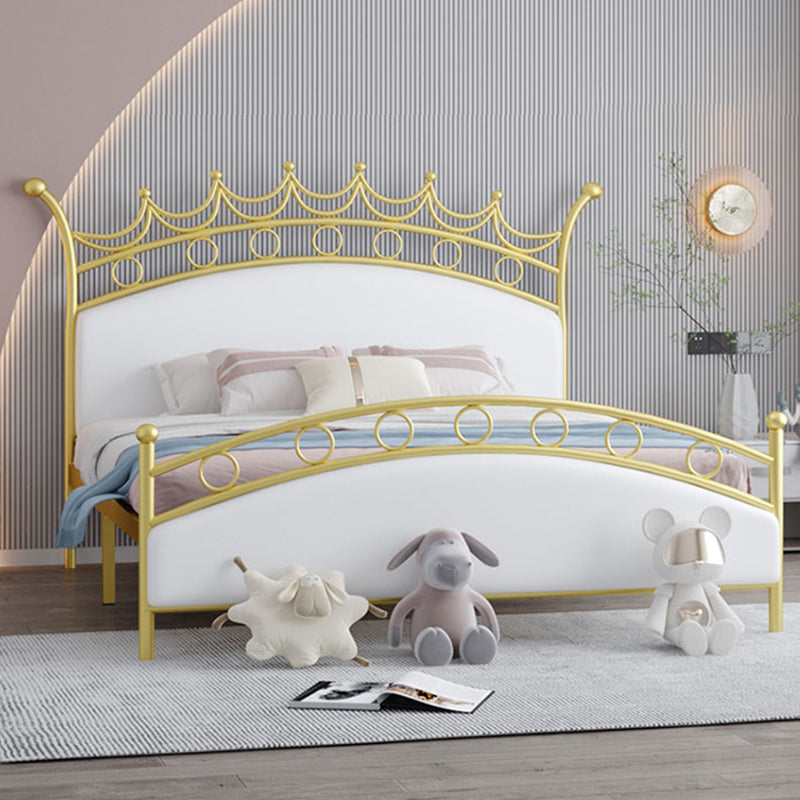 Glam Style Standard Bed with Upholstered Headboard in Iron Bed