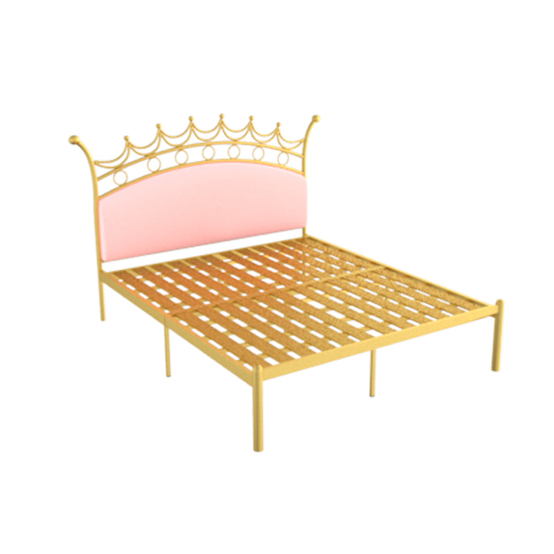 Glam Style Standard Bed with Upholstered Headboard in Iron Bed