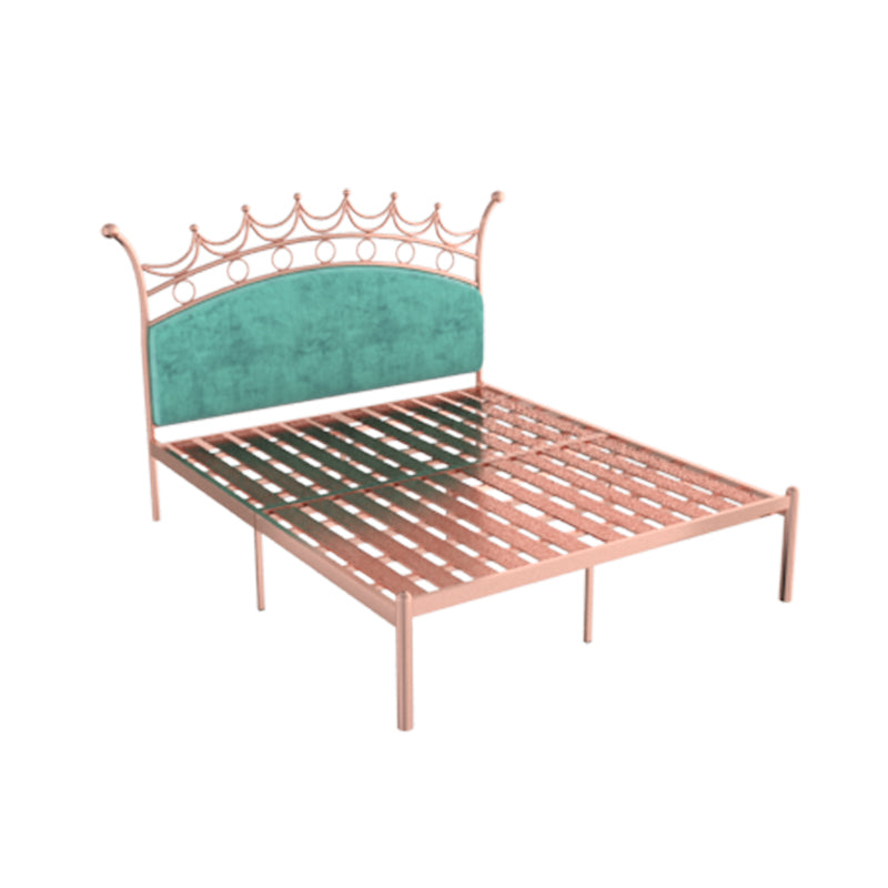 Glam Style Standard Bed with Upholstered Headboard in Iron Bed